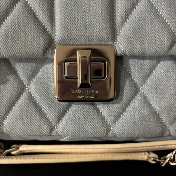 kate spade Denim Quilted Light Blue Shoulder Bag with Cream Chain - Picture 3 of 8